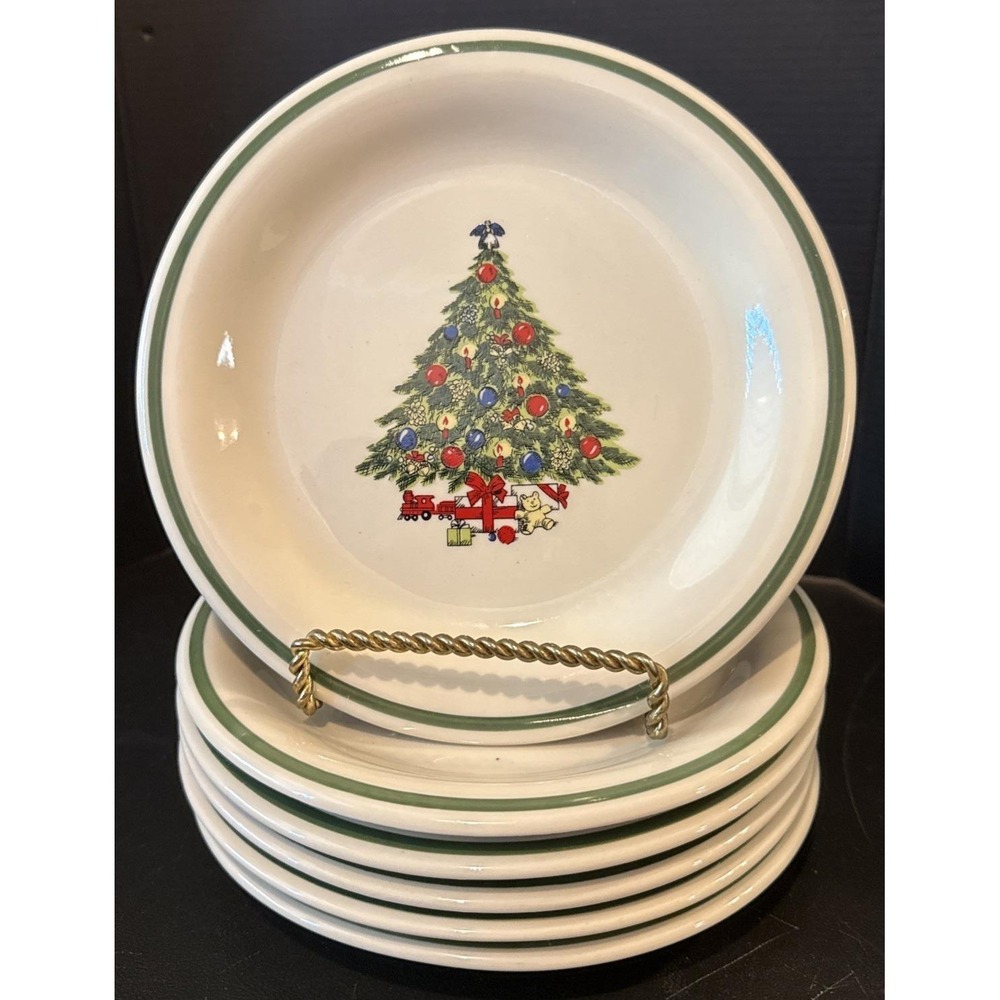 Mount Clemens Pottery Christmas Holiday Tree Salad Plate Plates 7" Set Of 6